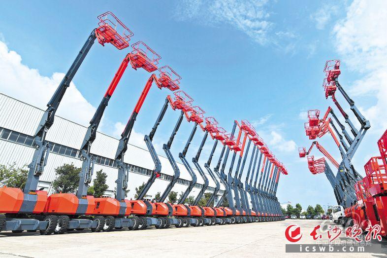 图为星邦智能总部一排排整齐挺立的高空作业平台。  长沙晚报通讯员 徐姣 供图